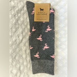 Simply Southern Dress Socks - Gray with flamingos - unisex fits adult size 4-10